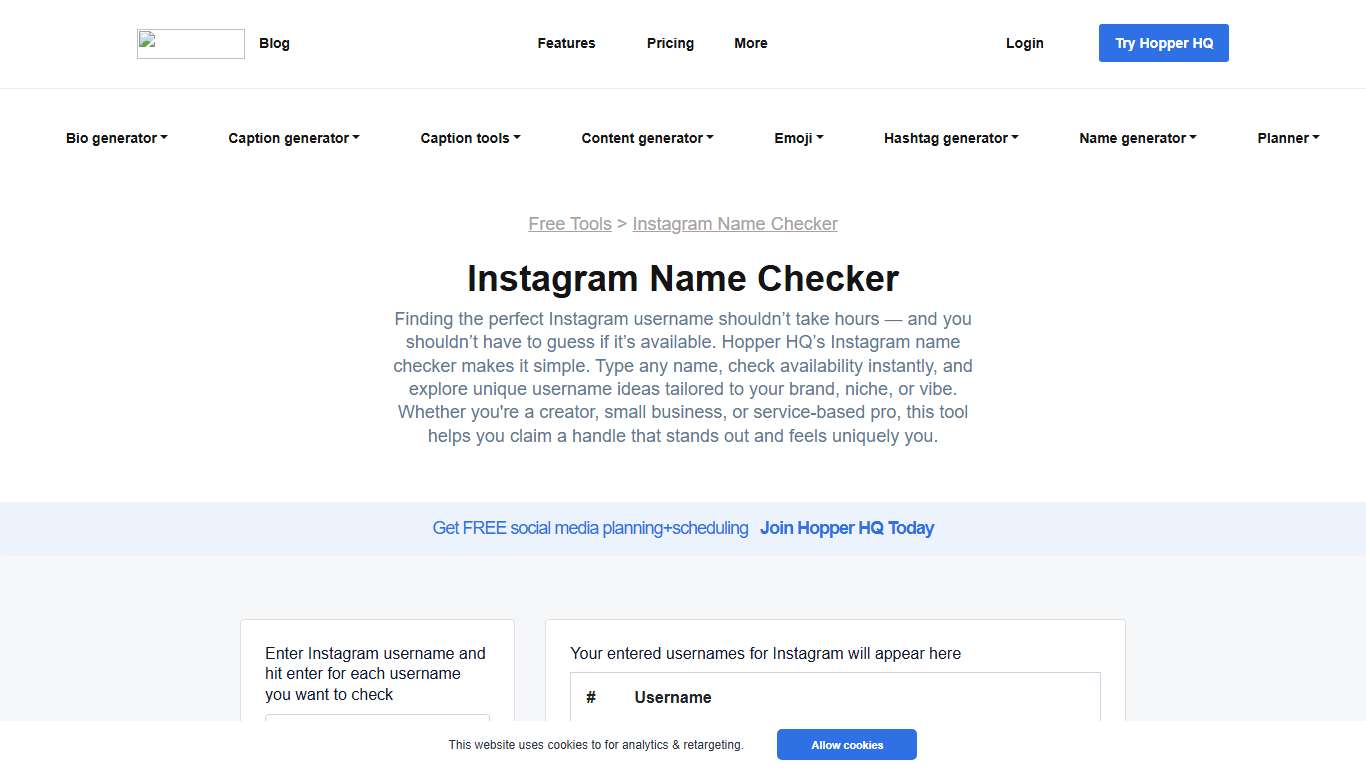 Instagram Name Checker - Free Tool | Hopper HQ